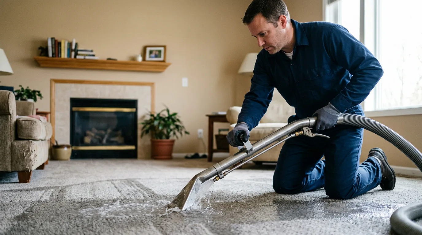 Water damage restoration technician working near Schoolcraft, MI